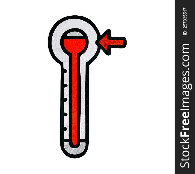 retro grunge texture cartoon of a hot thermometer