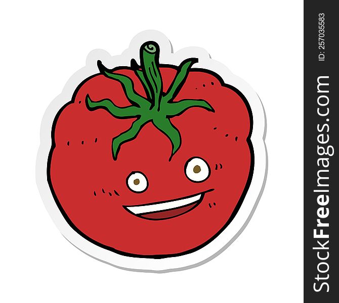 sticker of a cartoon happy tomato