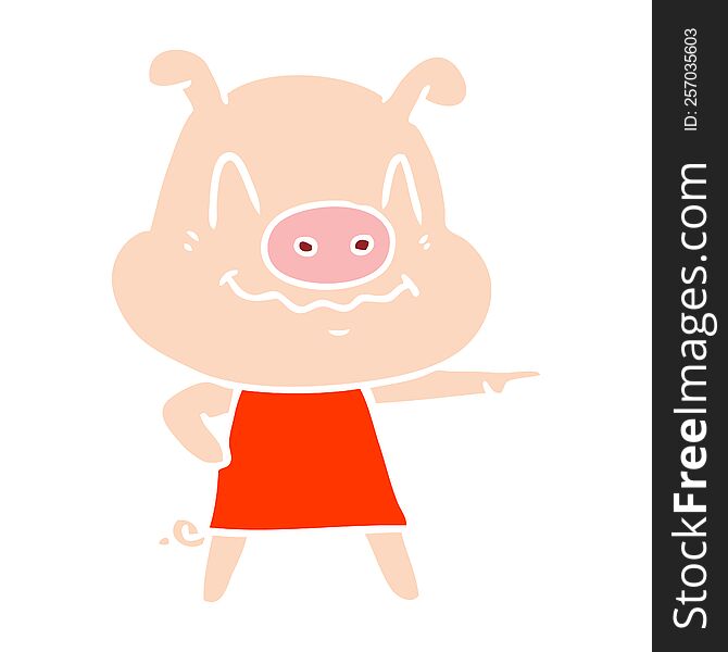 Nervous Flat Color Style Cartoon Pig Wearing Dress