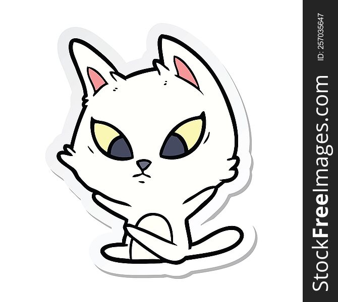 sticker of a confused cartoon cat sitting