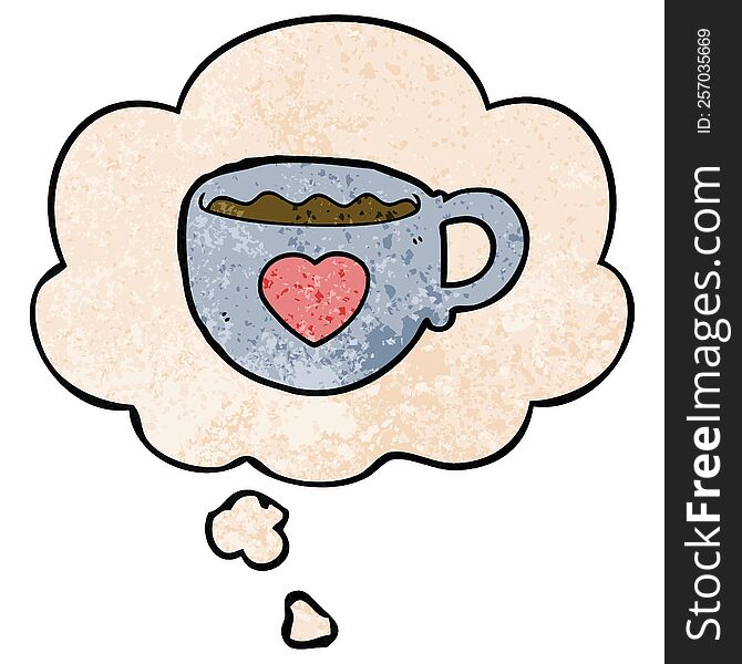 I love coffee cartoon cup and thought bubble in grunge texture pattern style