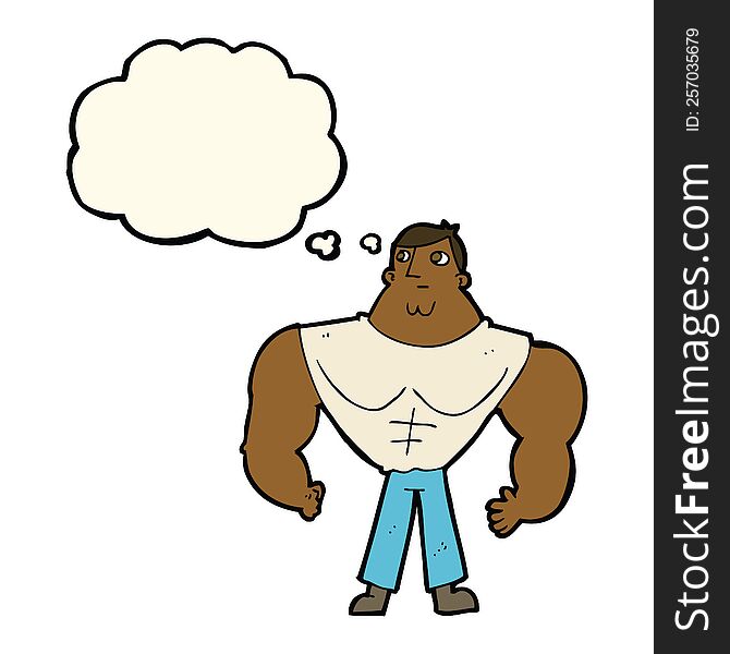 cartoon body builder with thought bubble