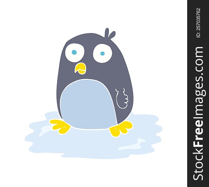 flat color illustration of a cartoon penguin on ice