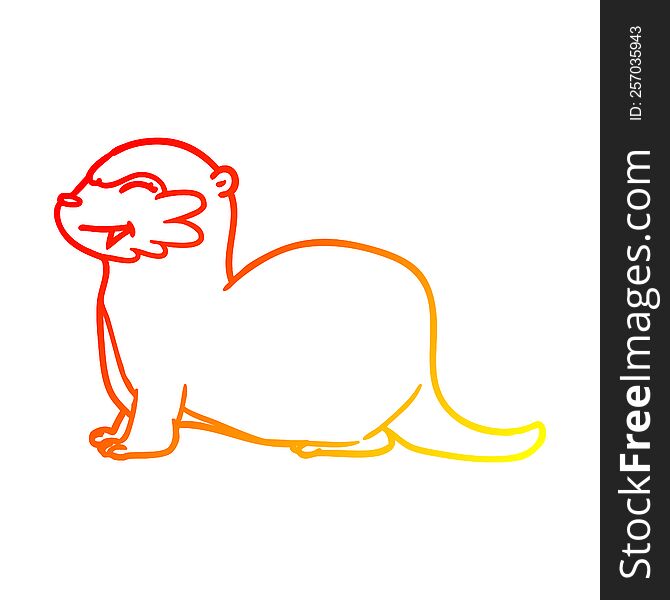 Warm Gradient Line Drawing Laughing Otter Cartoon