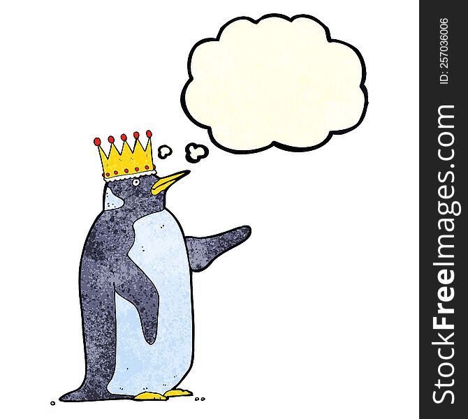 Cartoon Penguin Wearing Crown With Thought Bubble