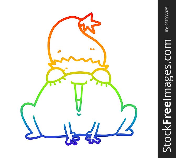 rainbow gradient line drawing of a cute cartoon christmas frog