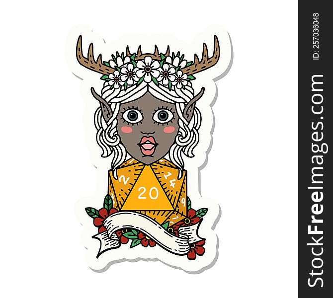 Elf Druid Character With Natural Twenty Dice Roll Sticker