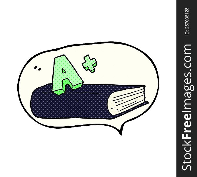 freehand drawn comic book speech bubble cartoon A grade symbol and book