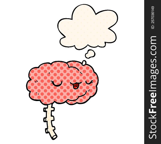 happy cartoon brain with thought bubble in comic book style