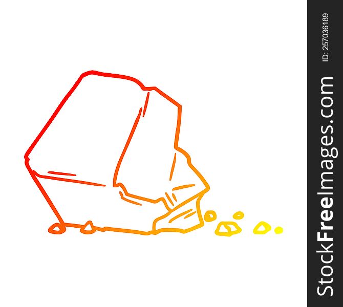 warm gradient line drawing of a cartoon large rock
