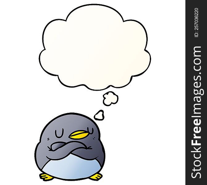Cartoon Penguin And Thought Bubble In Smooth Gradient Style