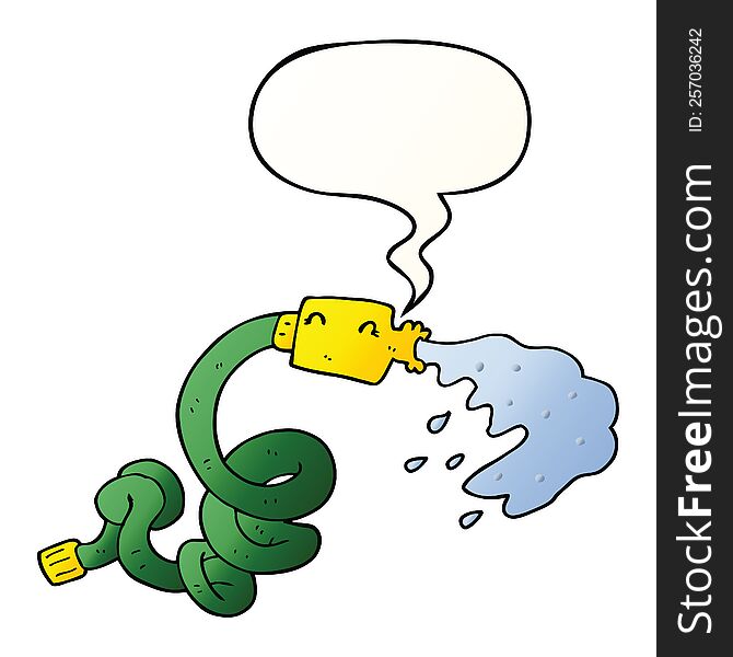 cartoon hosepipe with speech bubble in smooth gradient style