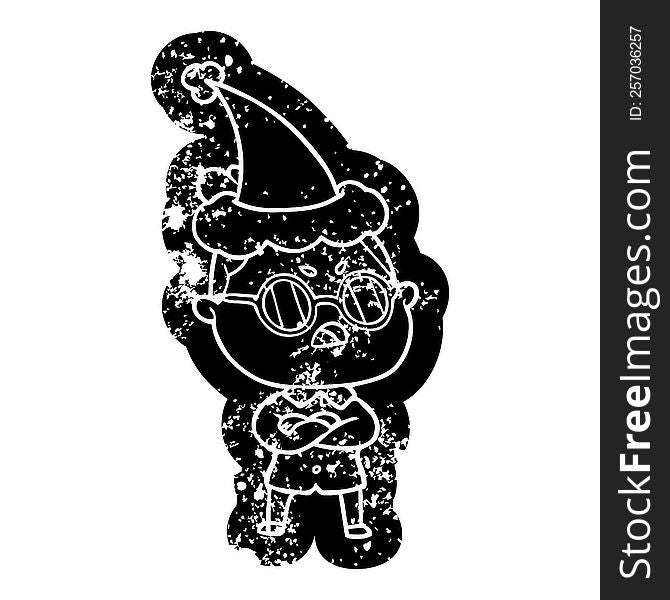 Cartoon Distressed Icon Of A Annoyed Woman Wearing Santa Hat