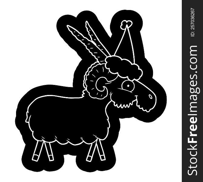 Cartoon Icon Of A Goat Wearing Santa Hat