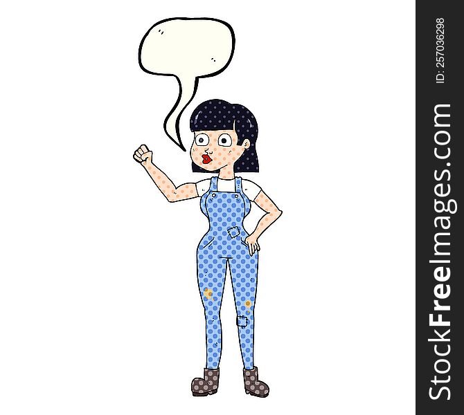 freehand drawn comic book speech bubble cartoon woman clenching fist