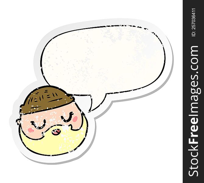 Cartoon Male Face And Beard And Speech Bubble Distressed Sticker