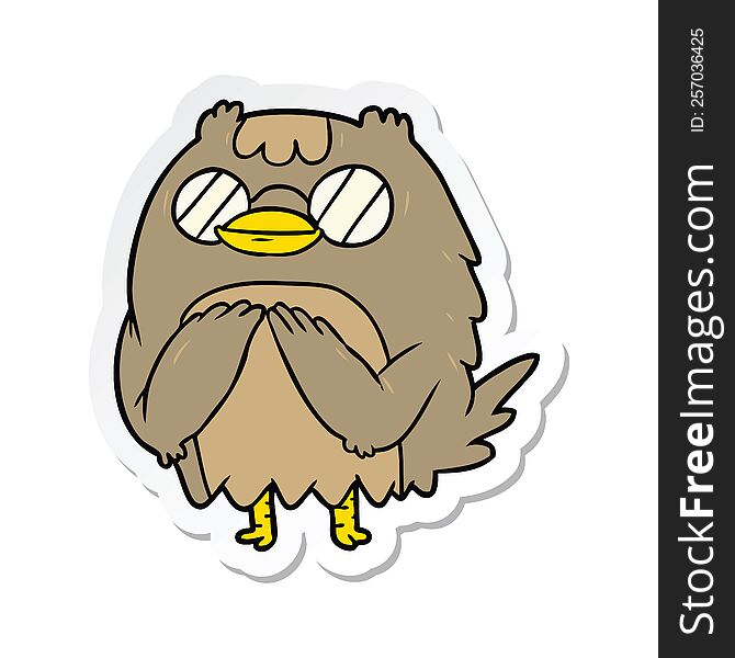 sticker of a cartoon wise old owl