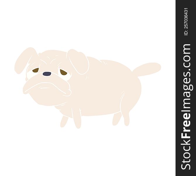 flat color style cartoon unhappy pug dog