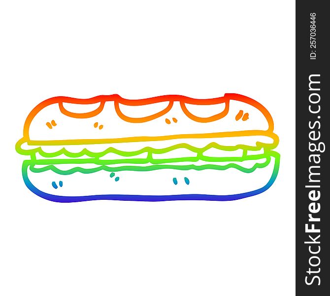 Rainbow Gradient Line Drawing Cartoon Tasty Sandwich