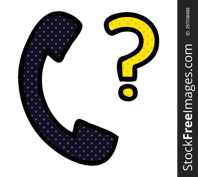 comic book style cartoon of a telephone receiver with question mark