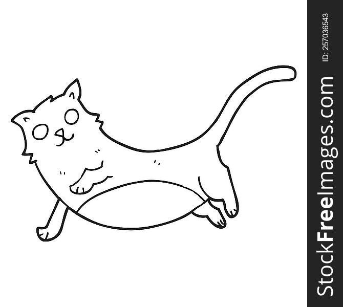 freehand drawn black and white cartoon cat