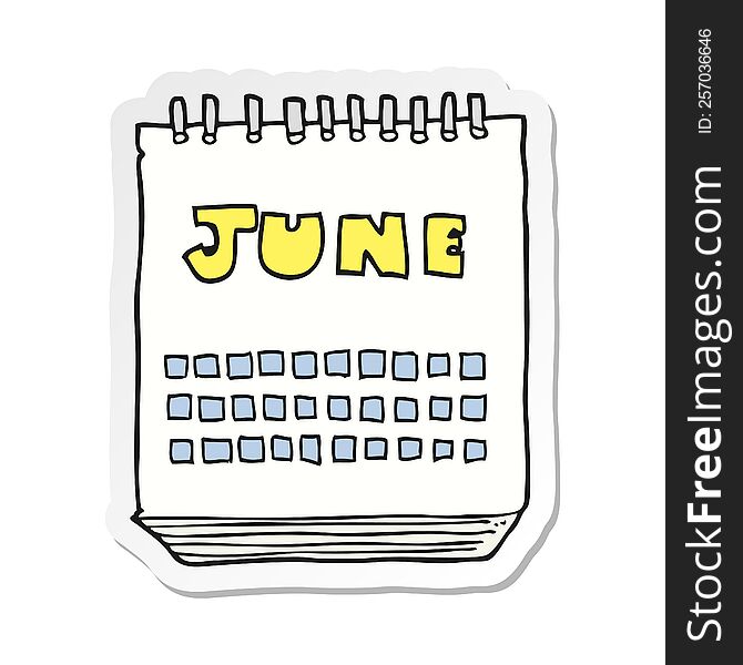 Sticker Of A Cartoon Calendar Showing Month Of