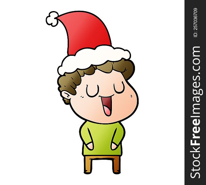Laughing Gradient Cartoon Of A Man Wearing Santa Hat