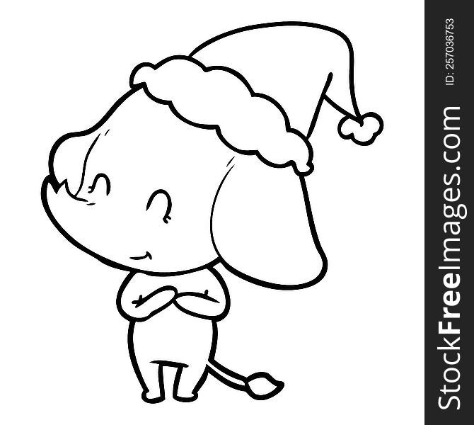 Cute Line Drawing Of A Elephant Wearing Santa Hat