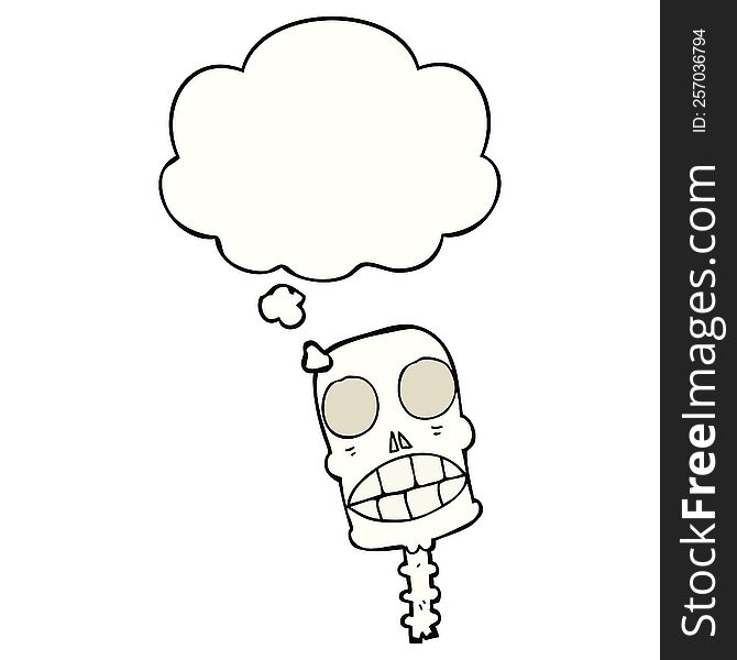 cartoon spooky skull with thought bubble. cartoon spooky skull with thought bubble