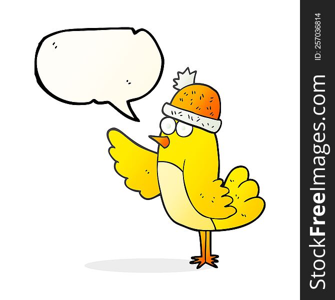 Speech Bubble Cartoon Bird Wearing Hat