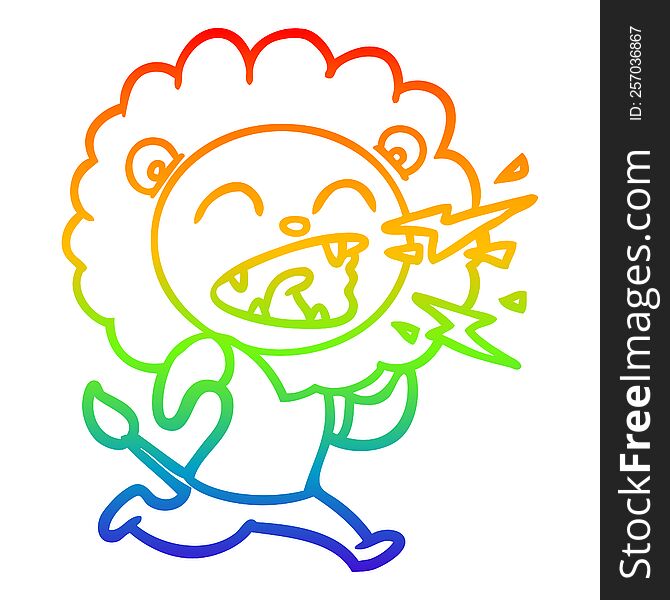 Rainbow Gradient Line Drawing Cartoon Roaring Lion