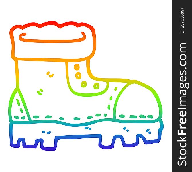rainbow gradient line drawing of a cartoon work boot