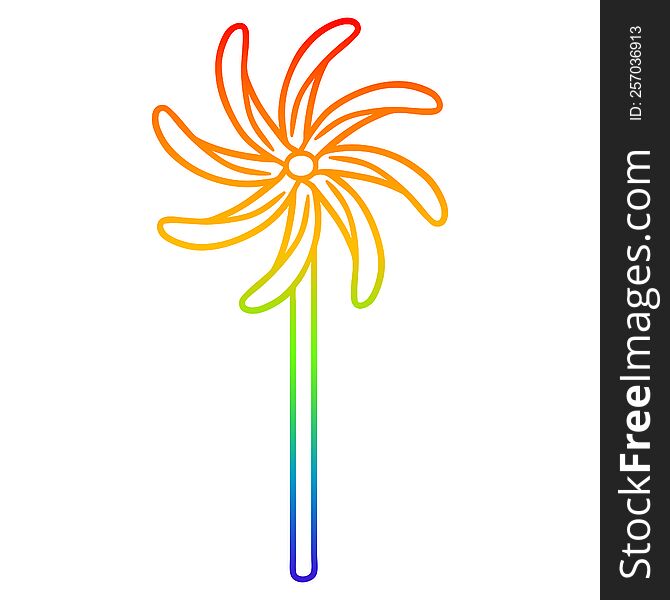 rainbow gradient line drawing of a toy windmill