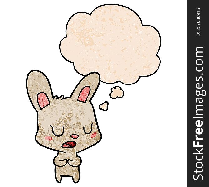 Cartoon Rabbit Talking And Thought Bubble In Grunge Texture Pattern Style