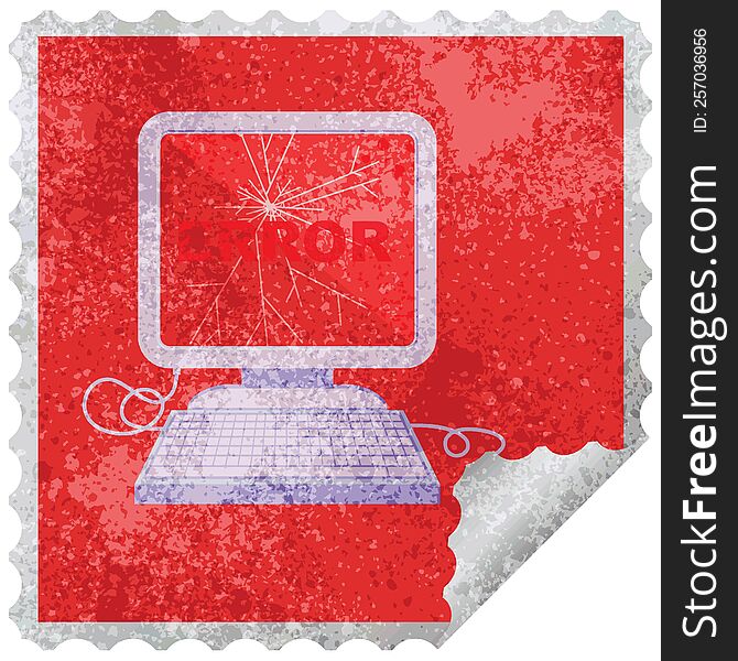 Broken Computer Graphic Vector Illustration Square Sticker Stamp