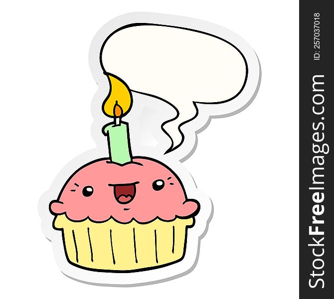 cartoon cupcake and candle and speech bubble sticker