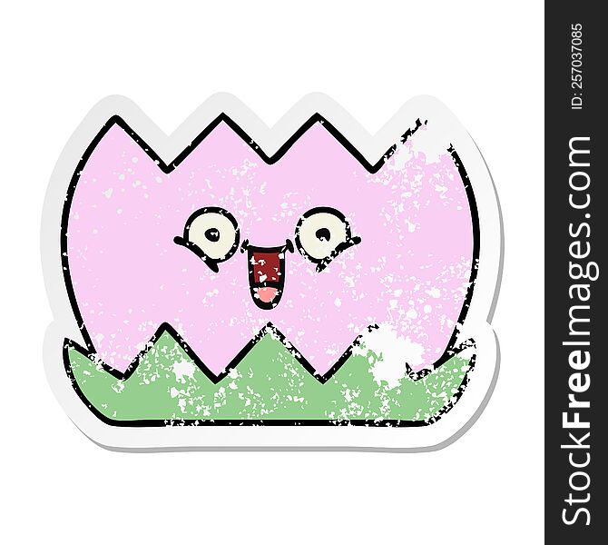 distressed sticker of a cute cartoon water lilly