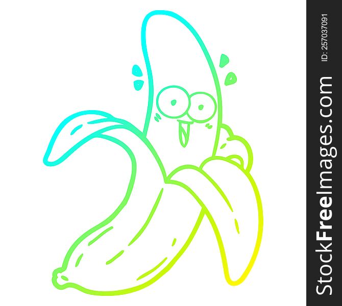 cold gradient line drawing of a cartoon crazy happy banana