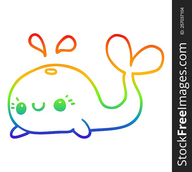 Rainbow Gradient Line Drawing Cute Cartoon Whale