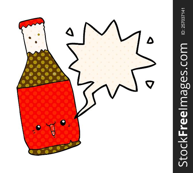 Cartoon Beer Bottle And Speech Bubble In Comic Book Style
