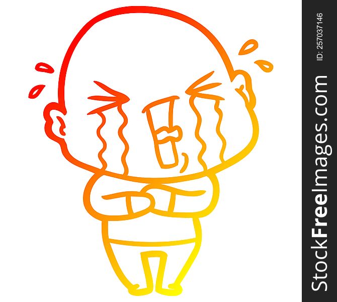 Warm Gradient Line Drawing Cartoon Crying Bald Man