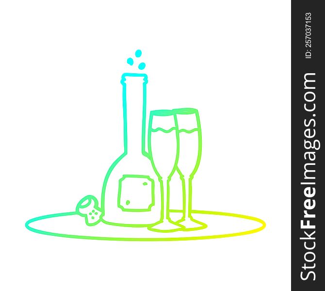 Cold Gradient Line Drawing Cartoon Champagne On Tray
