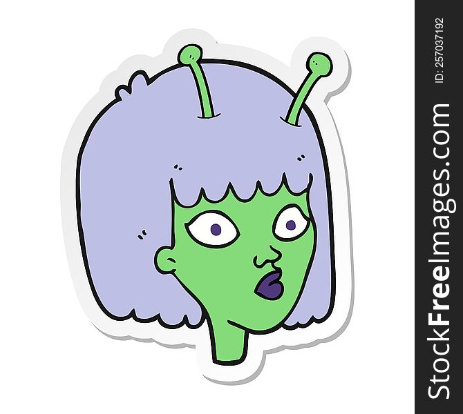 sticker of a cartoon female alien
