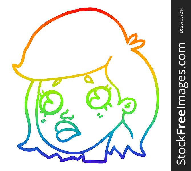 rainbow gradient line drawing of a cartoon sad girl