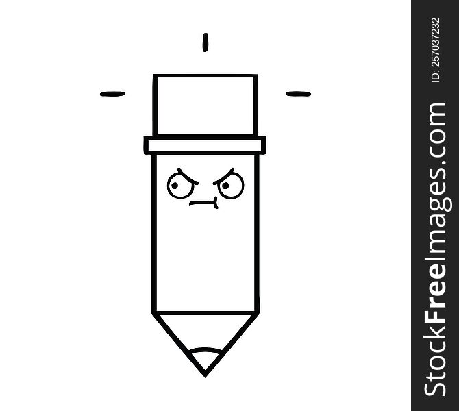 line drawing cartoon of a pencil. line drawing cartoon of a pencil