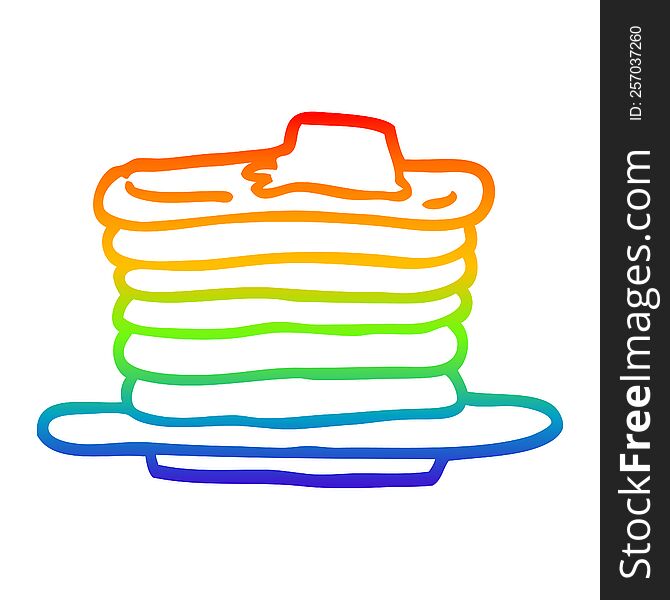 Rainbow Gradient Line Drawing Cartoon Stack Of Pancakes