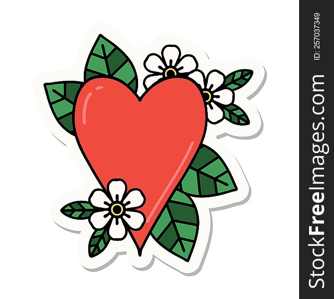 sticker of tattoo in traditional style of a botanical heart. sticker of tattoo in traditional style of a botanical heart