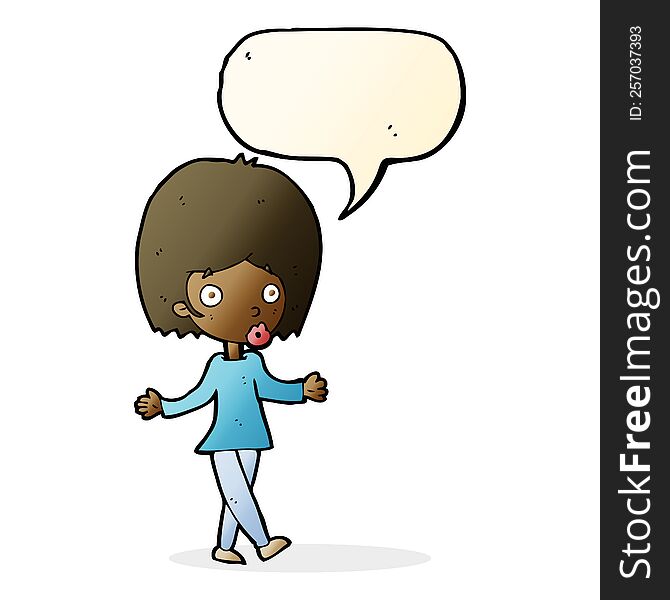 cartoon confused woman with speech bubble