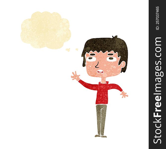 Cartoon Unhappy Boy Waving With Thought Bubble
