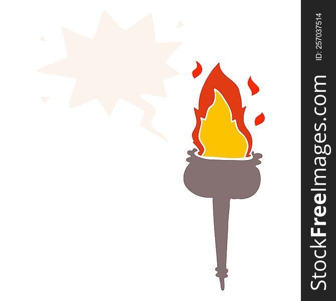 cartoon flaming chalice with speech bubble in retro style